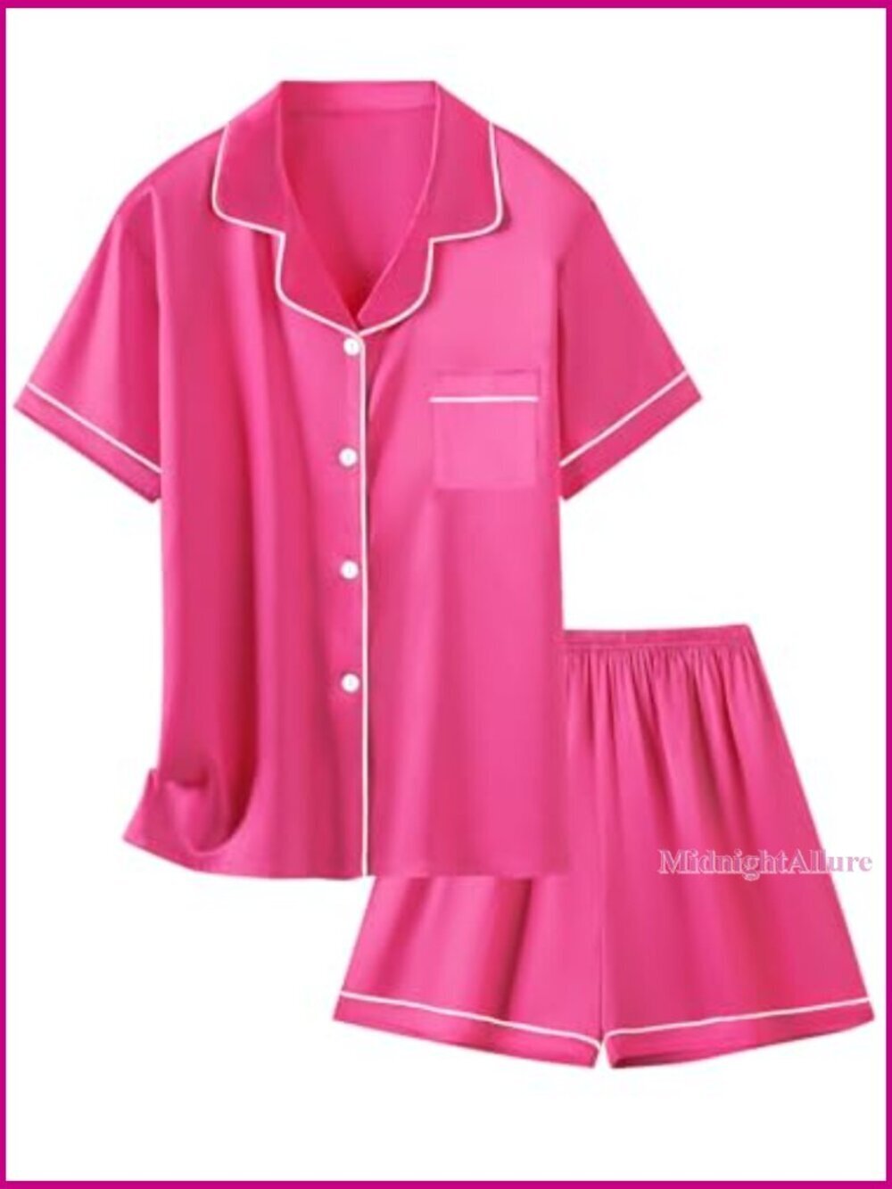 Satin Pajama Set, Short Sleeve Button Down with Elastic Shorts, Size Small - Picture 6 of 7